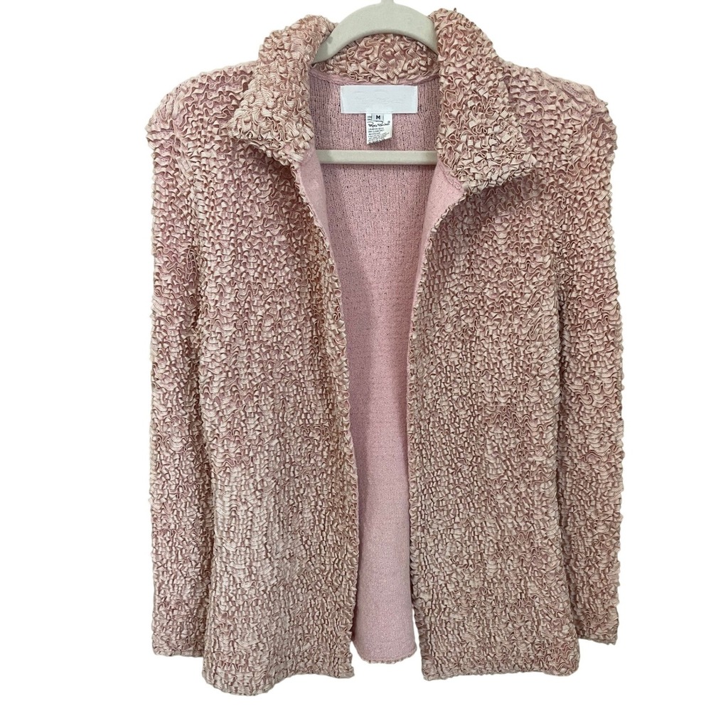 Pepa Pombo Womens Size M Open Front Jacket‎ Pink Ribbon Textured Stretch